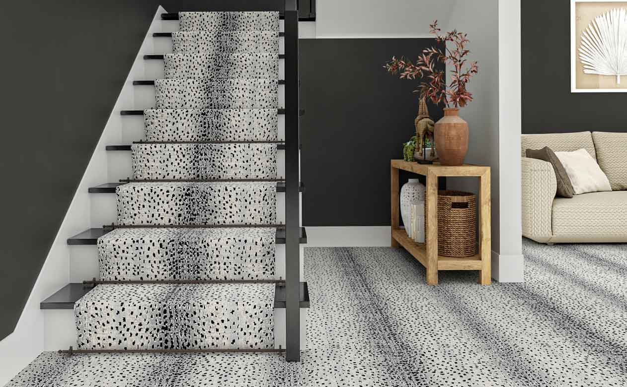 animal printed stair runner with matching carpet